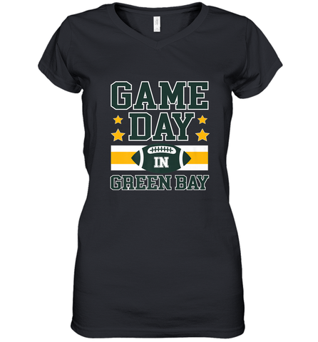 NFL Green Bay WI. Game Day Football Home Team Women's V-Neck T-Shirt Women's V-Neck T-Shirt / Black / S Women's V-Neck T-Shirt - FordPhuMy