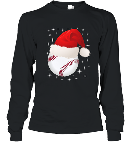 Christmas Stars baseball Ball Santa Hat Funny Sport Xmas Long Sleeve T-Shirt Long Sleeve T-Shirt / Black / S Long Sleeve T-Shirt - FordPhuMy
