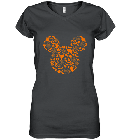 Disney Mickey Mouse Halloween Silhouette Women's V-Neck T-Shirt Women's V-Neck T-Shirt / Black / S Women's V-Neck T-Shirt - FordPhuMy