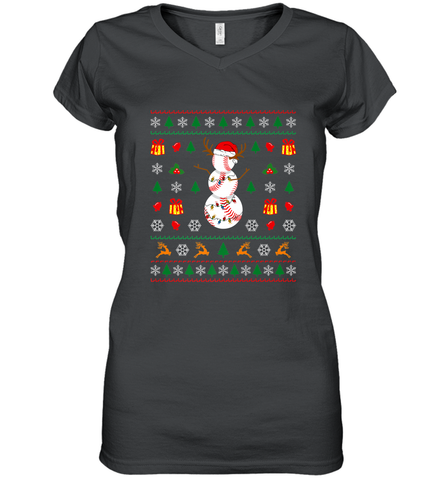 Christmas Baseball Snowman Reindeer In A Santa Hat Pajama Women's V-Neck T-Shirt Women's V-Neck T-Shirt / Black / S Women's V-Neck T-Shirt - FordPhuMy