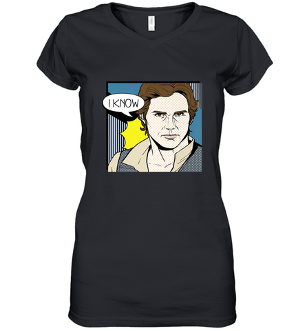 Star Wars Han Solo I Know Pop Art Couples Women's V-Neck T-Shirt Women's V-Neck T-Shirt / Black / S Women's V-Neck T-Shirt - FordPhuMy