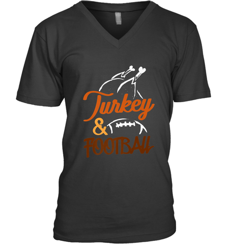 Turkey And Football Thanksgiving Day Football Fan Holiday Men's V-Neck Men's V-Neck / Black / S Men's V-Neck - FordPhuMy