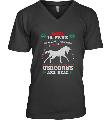 Santa Is Fake Unicorns Are Real Cute Ugly Christmas Sweater Men's V-Neck Men's V-Neck / Black / S Men's V-Neck - FordPhuMy