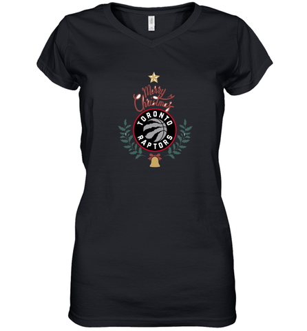 NBA Toronto Raptors Logo merry Christmas gilf Women's V-Neck T-Shirt Women's V-Neck T-Shirt / Black / S Women's V-Neck T-Shirt - FordPhuMy
