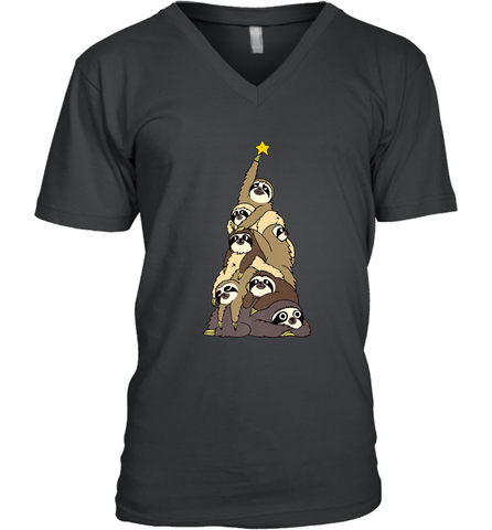 Merry Christmas Merry Slothmas Sloth Christmas Tree Xmas Men's V-Neck Men's V-Neck / Black / S Men's V-Neck - FordPhuMy