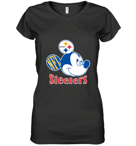 Nfl Pittsburgh Steelers Mickey Team Women's V-Neck T-Shirt Women's V-Neck T-Shirt / Black / S Women's V-Neck T-Shirt - FordPhuMy