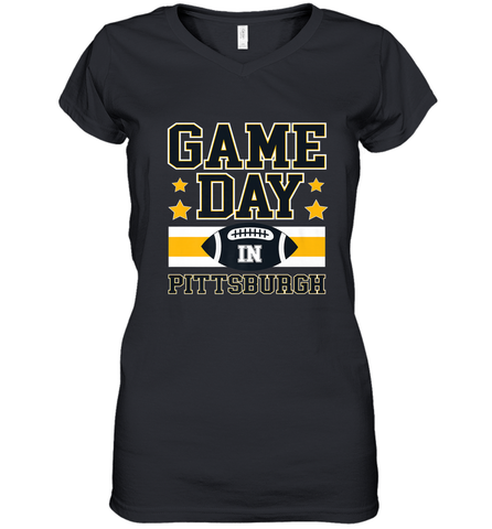 NFL Pittsburgh PA. Game Day Football Home Team Women's V-Neck T-Shirt Women's V-Neck T-Shirt / Black / S Women's V-Neck T-Shirt - FordPhuMy