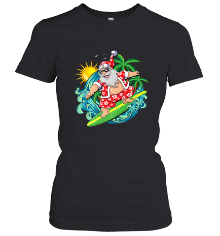 Christmas in July Santa Claus Hawaiian Surfing Gift Surf Women's T-Shirt Women's T-Shirt / Black / S Women's T-Shirt - FordPhuMy