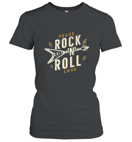 Peace Rock and Roll Love Music Guitar Retro Hippie Women's T-Shirt Women's T-Shirt / Black / S Women's T-Shirt - FordPhuMy