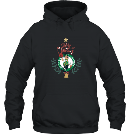 NBA Boston Celtics Logo merry Christmas gilf Hooded Sweatshirt Hooded Sweatshirt / Black / S Hooded Sweatshirt - FordPhuMy