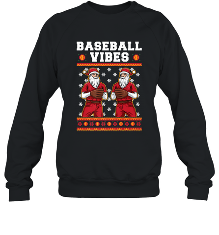 Baseball Vibes Christmas Baseball Player Santa Gift Holiday Crewneck Sweatshirt Crewneck Sweatshirt / Black / S Crewneck Sweatshirt - FordPhuMy