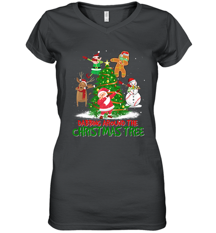 Dabbing Around Christmas Tree Baseball Snowman Santa Women's V-Neck T-Shirt Women's V-Neck T-Shirt / Black / S Women's V-Neck T-Shirt - FordPhuMy