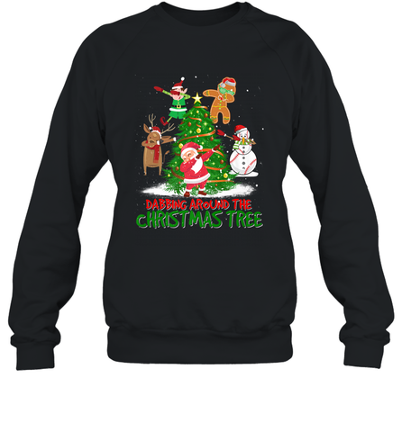 Dabbing Around Christmas Tree Baseball Snowman Santa Crewneck Sweatshirt Crewneck Sweatshirt / Black / S Crewneck Sweatshirt - FordPhuMy