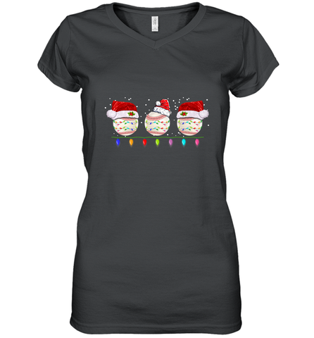 Three Baseball Balls Christmas Gift Santa Xmas lights Snow Women's V-Neck T-Shirt Women's V-Neck T-Shirt / Black / S Women's V-Neck T-Shirt - FordPhuMy