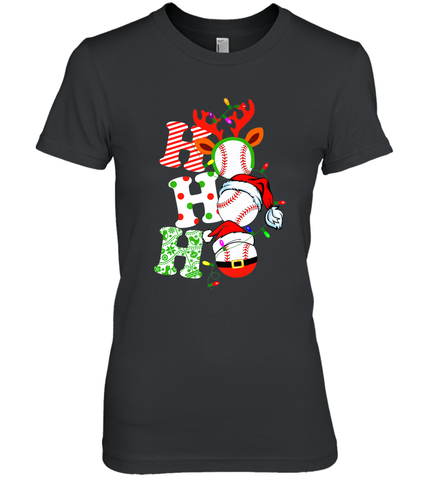 HO HO HO Baseball Santa Hat Christmas Women's Premium T-Shirt Women's Premium T-Shirt / Black / XS Women's Premium T-Shirt - FordPhuMy