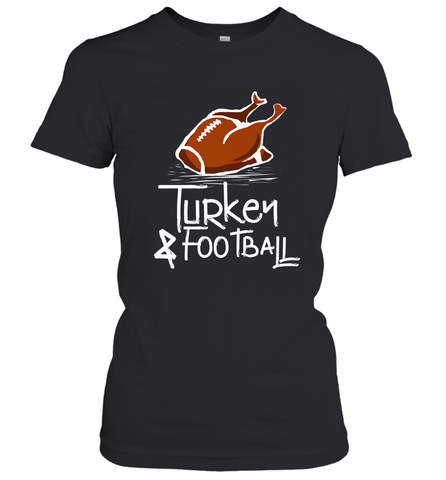 Turkey And Football Thanksgiving Day Football Fan Holiday Gift Women's T-Shirt Women's T-Shirt / Black / S Women's T-Shirt - FordPhuMy