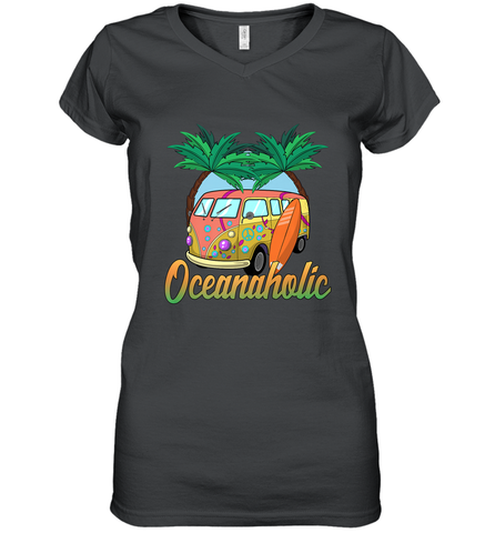 Retro Surfer Love Surfing Beach Party Tropical Vacay Women's V-Neck T-Shirt Women's V-Neck T-Shirt / Black / S Women's V-Neck T-Shirt - FordPhuMy