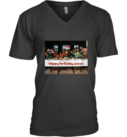Comics Style Funny Christmas Happy Birthday Jesus Men's V-Neck Men's V-Neck / Black / S Men's V-Neck - FordPhuMy