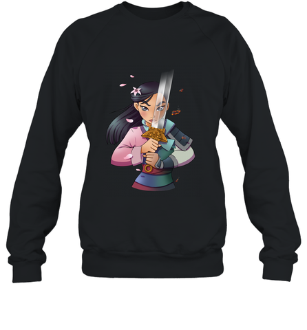 Disney Mulan Anime Half Girl Half Warrior Crewneck Sweatshirt Crewneck Sweatshirt / Black / S Crewneck Sweatshirt - FordPhuMy