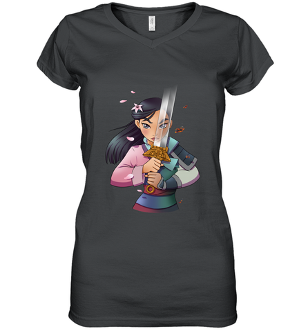 Disney Mulan Anime Half Girl Half Warrior Women's V-Neck T-Shirt Women's V-Neck T-Shirt / Black / S Women's V-Neck T-Shirt - FordPhuMy