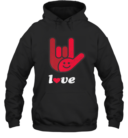 Cute Love Hand Sign Heart Valentines Day Retro Vintage Top Hooded Sweatshirt Hooded Sweatshirt / Black / S Hooded Sweatshirt - FordPhuMy