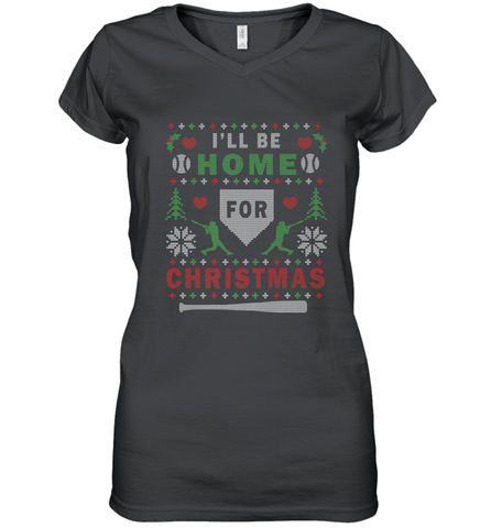 Premium Baseball Ugly Christmas Sweater Pattern Women's V-Neck T-Shirt Women's V-Neck T-Shirt / Black / S Women's V-Neck T-Shirt - FordPhuMy