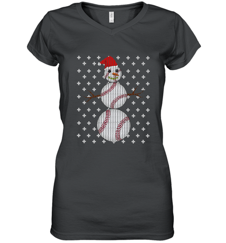 UGLY CHRISTMAS Baseball Snowman Holiday Santa Funny Men Gift Women's V-Neck T-Shirt Women's V-Neck T-Shirt / Black / S Women's V-Neck T-Shirt - FordPhuMy