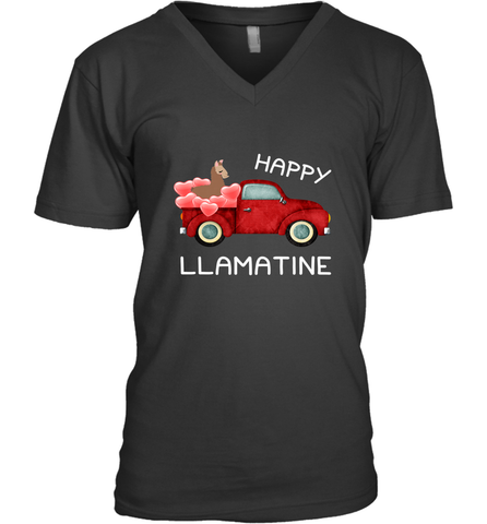 Happy Llamatine funny Valentine Day Llama costume Men's V-Neck Men's V-Neck / Black / S Men's V-Neck - FordPhuMy