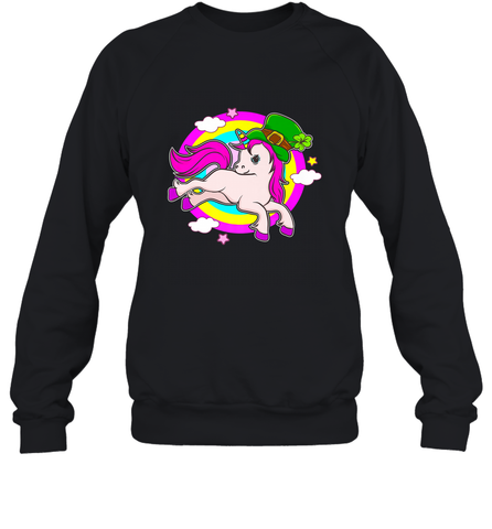 Irish Leprechaun Unicorn Cute St Patricks Day Ireland Crewneck Sweatshirt Crewneck Sweatshirt / Black / S Crewneck Sweatshirt - FordPhuMy