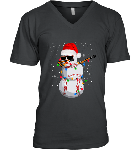Dabbing Snowman Baseball Christmas Lights Pajama Tee Men's V-Neck Men's V-Neck / Black / S Men's V-Neck - FordPhuMy