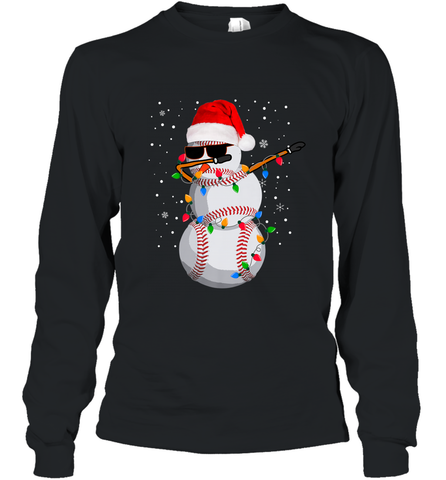 Dabbing Snowman Baseball Christmas Lights Pajama Tee Long Sleeve T-Shirt Long Sleeve T-Shirt / Black / S Long Sleeve T-Shirt - FordPhuMy