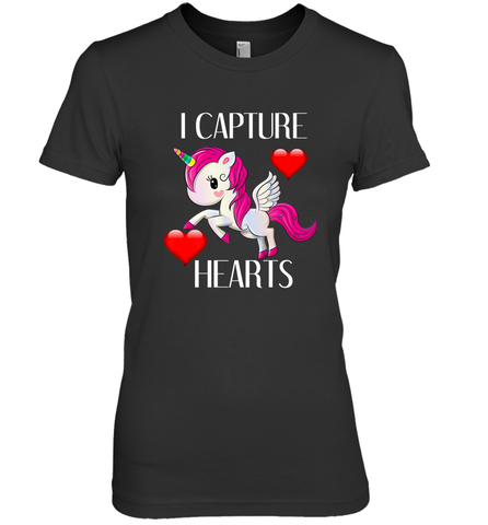 Girls Valentine's Day Unicorn I Capture Hearts Kids Gift Women's Premium T-Shirt Women's Premium T-Shirt / Black / XS Women's Premium T-Shirt - FordPhuMy