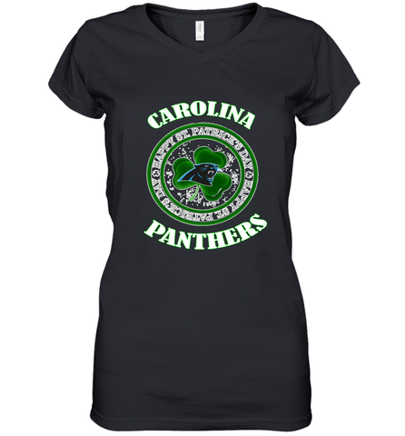NFL Carolina Panthers Logo Happy St Patrick's Day Women's V-Neck T-Shirt Women's V-Neck T-Shirt / Black / S Women's V-Neck T-Shirt - FordPhuMy