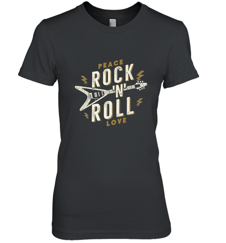 Peace Rock and Roll Love Music Guitar Retro Hippie Women's Premium T-Shirt Women's Premium T-Shirt / Black / XS Women's Premium T-Shirt - FordPhuMy