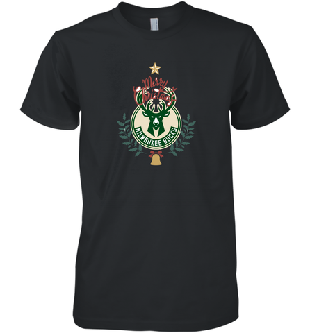 NBA Milwaukee Bucks Logo merry Christmas gilf Men's Premium T-Shirt Men's Premium T-Shirt / Black / XS Men's Premium T-Shirt - FordPhuMy