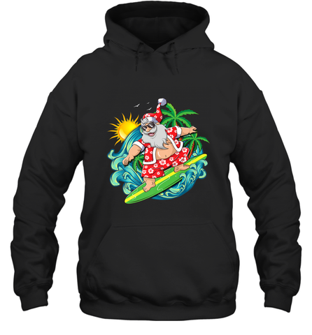 Christmas in July Santa Claus Hawaiian Surfing Gift Surf Hooded Sweatshirt Hooded Sweatshirt / Black / S Hooded Sweatshirt - FordPhuMy