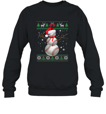 Baseball Snowman Ugly Christmas Ball Santa Pajama Xmas Gifts Crewneck Sweatshirt Crewneck Sweatshirt / Black / S Crewneck Sweatshirt - FordPhuMy