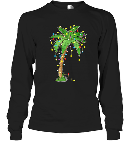 Christmas Lights Palm Tree Beach Funny Tropical Xmas Gift Long Sleeve T-Shirt Long Sleeve T-Shirt / Black / S Long Sleeve T-Shirt - FordPhuMy