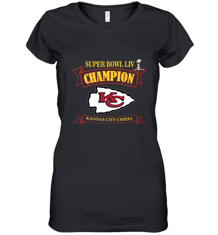Kansas City Chiefs NFL Pro Line by Fanatics Super Bowl LIV Champions Women's V-Neck T-Shirt Women's V-Neck T-Shirt / Black / S Women's V-Neck T-Shirt - FordPhuMy