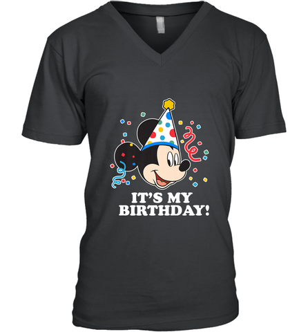 Disney Mickey Mouse It�s My Birthday Men's V-Neck Men's V-Neck / Black / S Men's V-Neck - FordPhuMy
