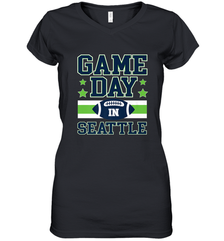 NFL Seattle Wa. Game Day Football Home Team Women's V-Neck T-Shirt Women's V-Neck T-Shirt / Black / S Women's V-Neck T-Shirt - FordPhuMy