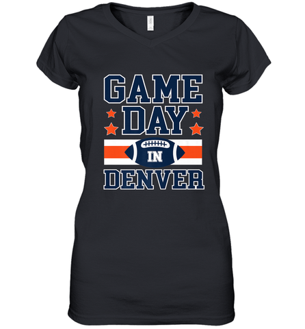 NFL Denver Co Game Day Football Home Team Colors Women's V-Neck T-Shirt Women's V-Neck T-Shirt / Black / S Women's V-Neck T-Shirt - FordPhuMy