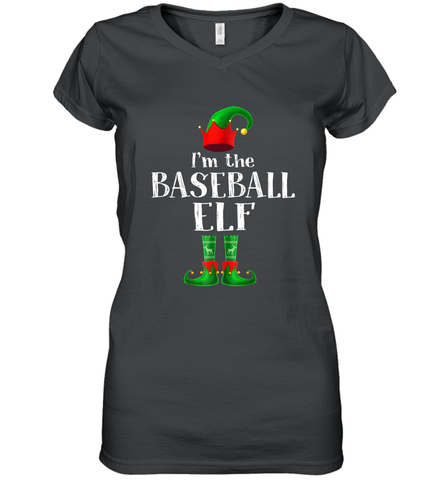 I'm The Baseball Elf Matching Family Pajama Christmas Women's V-Neck T-Shirt Women's V-Neck T-Shirt / Black / S Women's V-Neck T-Shirt - FordPhuMy