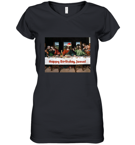 Comics Style Funny Christmas Happy Birthday Jesus Women's V-Neck T-Shirt Women's V-Neck T-Shirt / Black / S Women's V-Neck T-Shirt - FordPhuMy