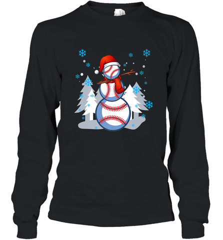 DABBING BASEBALL SNOWMAN _ Christmas Funny Long Sleeve T-Shirt Long Sleeve T-Shirt / Black / S Long Sleeve T-Shirt - FordPhuMy