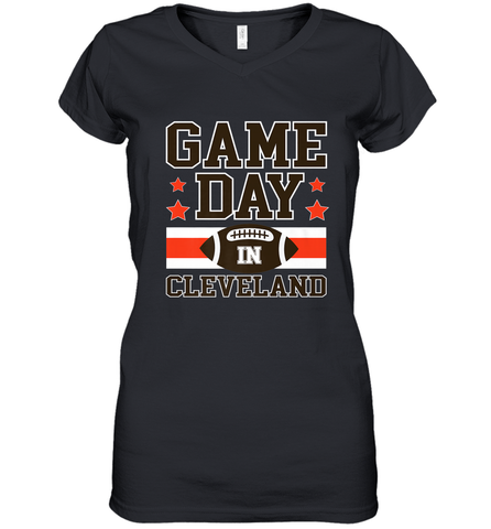 NFL Cleveland Game Day Football Home Team Colors Women's V-Neck T-Shirt Women's V-Neck T-Shirt / Black / S Women's V-Neck T-Shirt - FordPhuMy