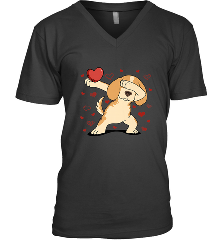 Dog Dabbing Heart For Valentine's Day Art Graphics Gift Men's V-Neck Men's V-Neck / Black / S Men's V-Neck - FordPhuMy