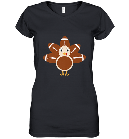 Funny Football Turkey Fall Thanksgiving Football Women's V-Neck T-Shirt Women's V-Neck T-Shirt / Black / S Women's V-Neck T-Shirt - FordPhuMy