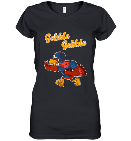 Turkey Football Shirt Funny Thanksgiving Turkey Gobble Gift Women's V-Neck T-Shirt Women's V-Neck T-Shirt / Black / S Women's V-Neck T-Shirt - FordPhuMy
