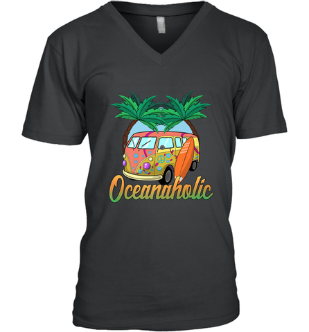 Retro Surfer Love Surfing Beach Party Tropical Vacay Men's V-Neck Men's V-Neck / Black / S Men's V-Neck - FordPhuMy